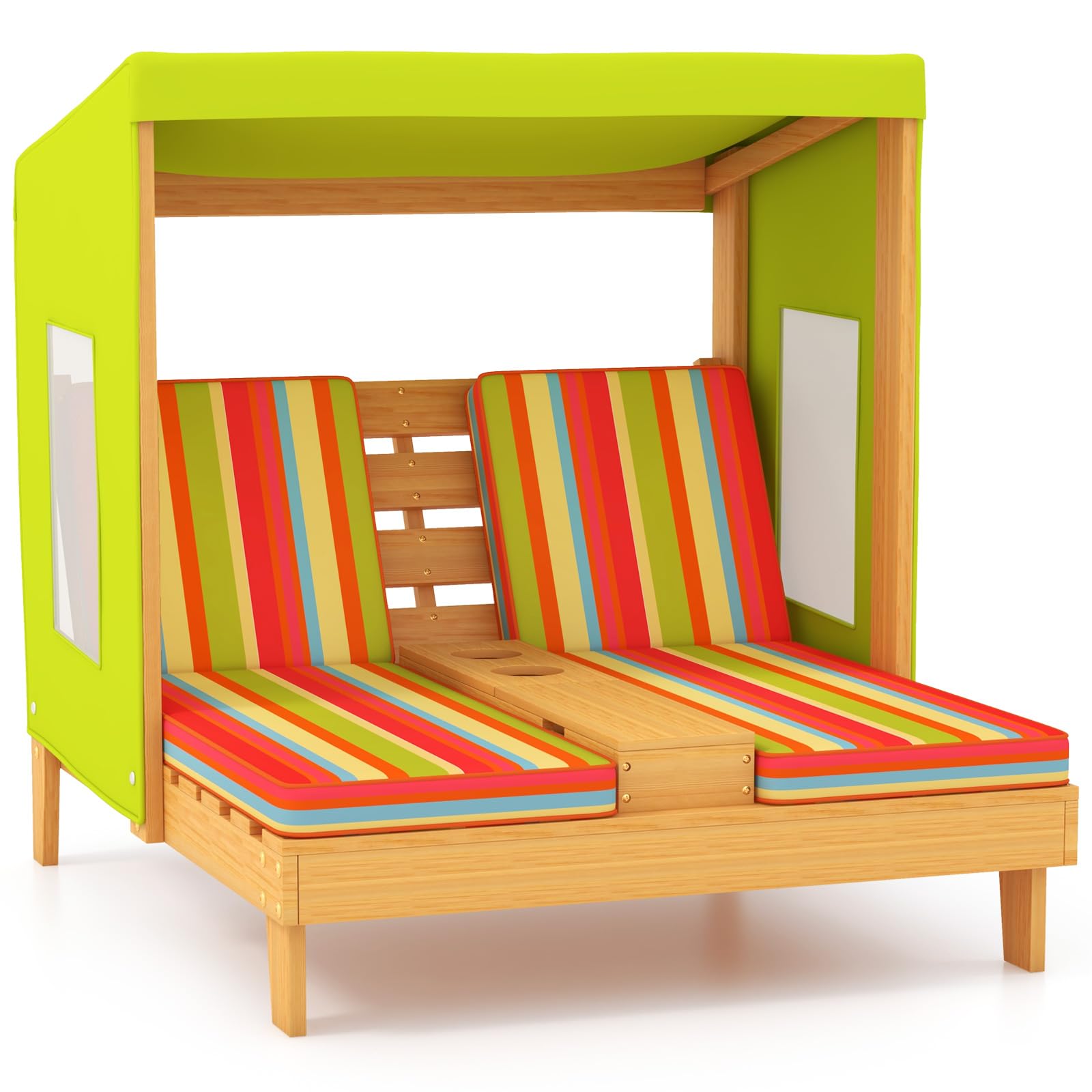 HONEY JOY front view of double chaise lounge showing seats and canopy, promotes shared comfort