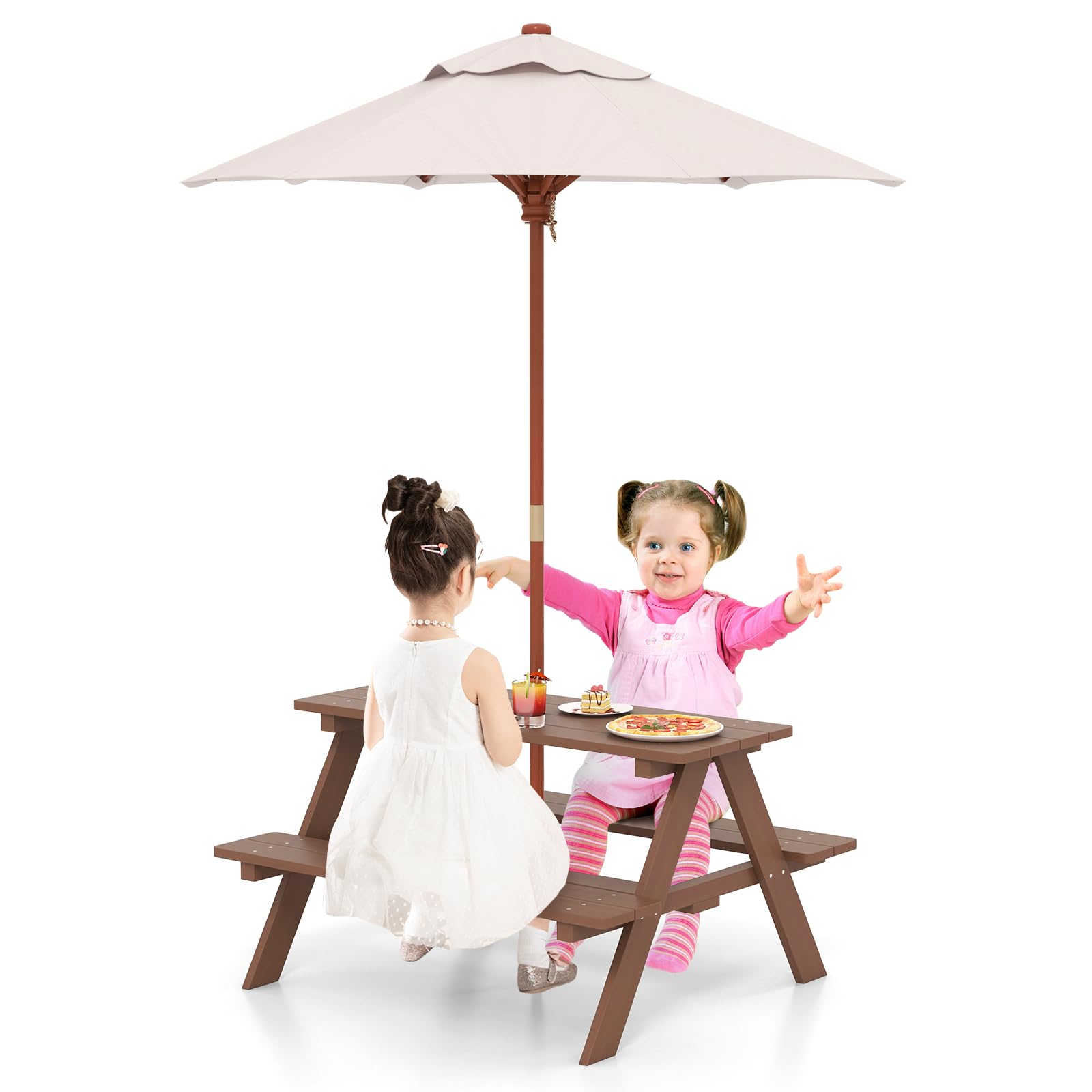 HONEY JOY lifestyle image in backyard showing how table complements outdoor decor