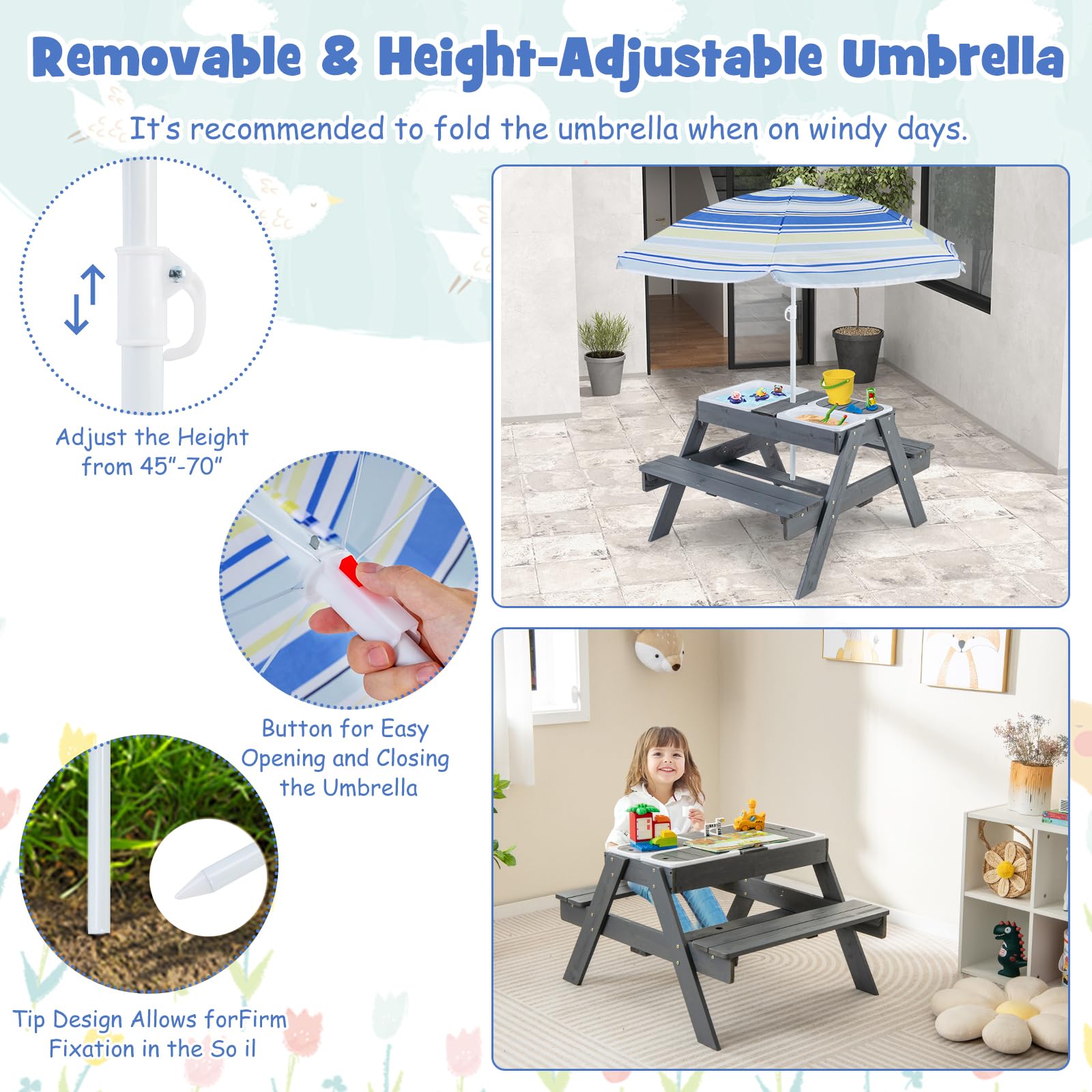 HONEY JOY removable tubs filled with sand enabling sensory learning play