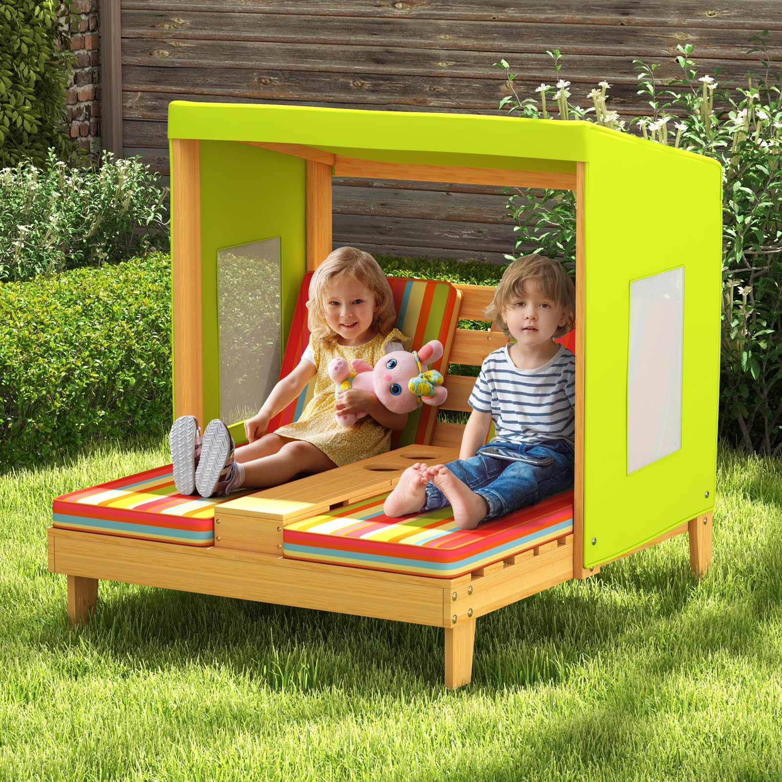 HONEY JOY size comparison with toy and ruler, shows compact footprint and scale for toddlers