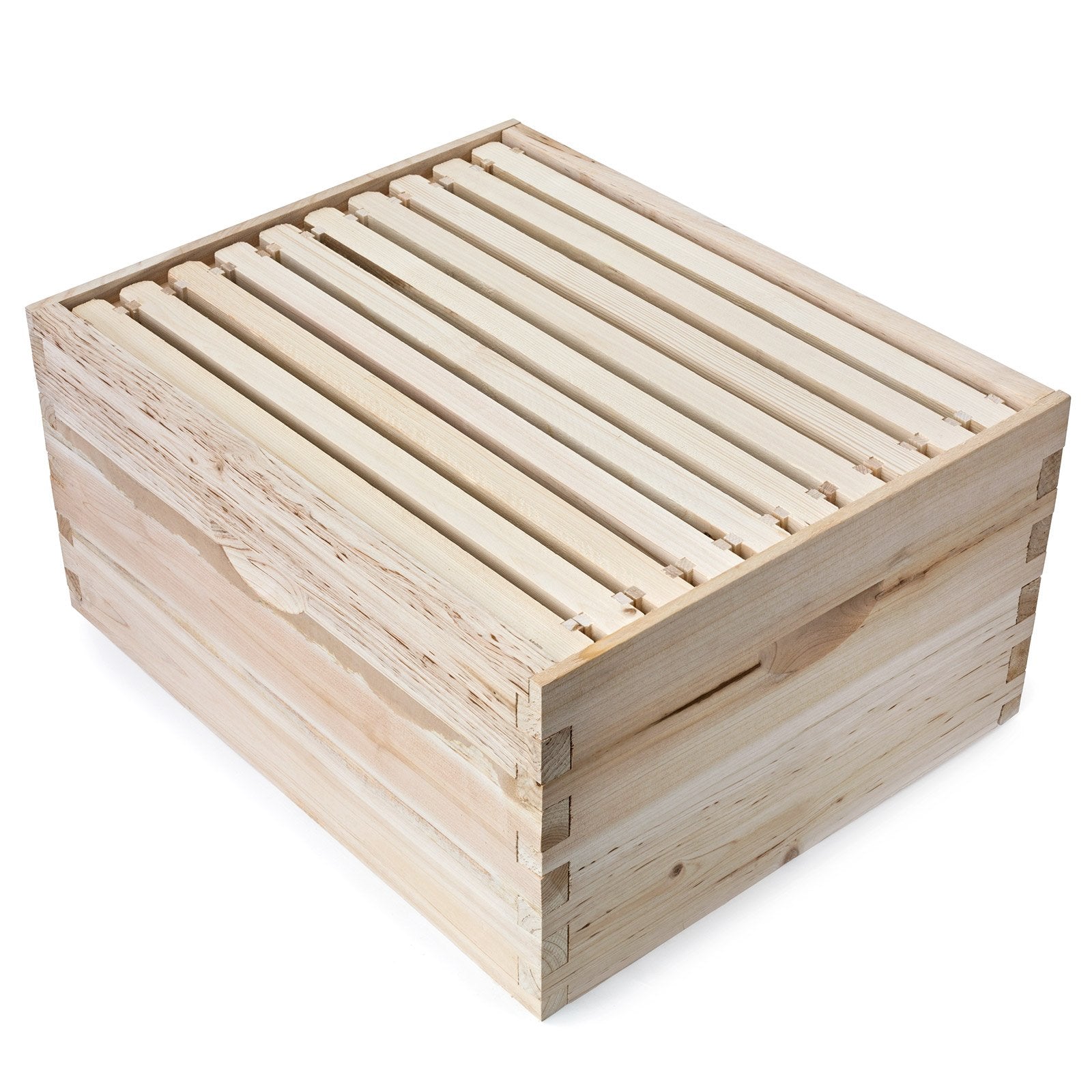 Honey Keeper ten deep frames lined up for fast hive installation and inspections