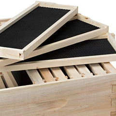 Honey Keeper close-up of plastic hex foundation showing comb guidance benefit