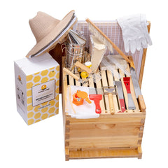 Honey Lake front view of assembled beehive showing sturdy cedar box and covers for reliable shelter