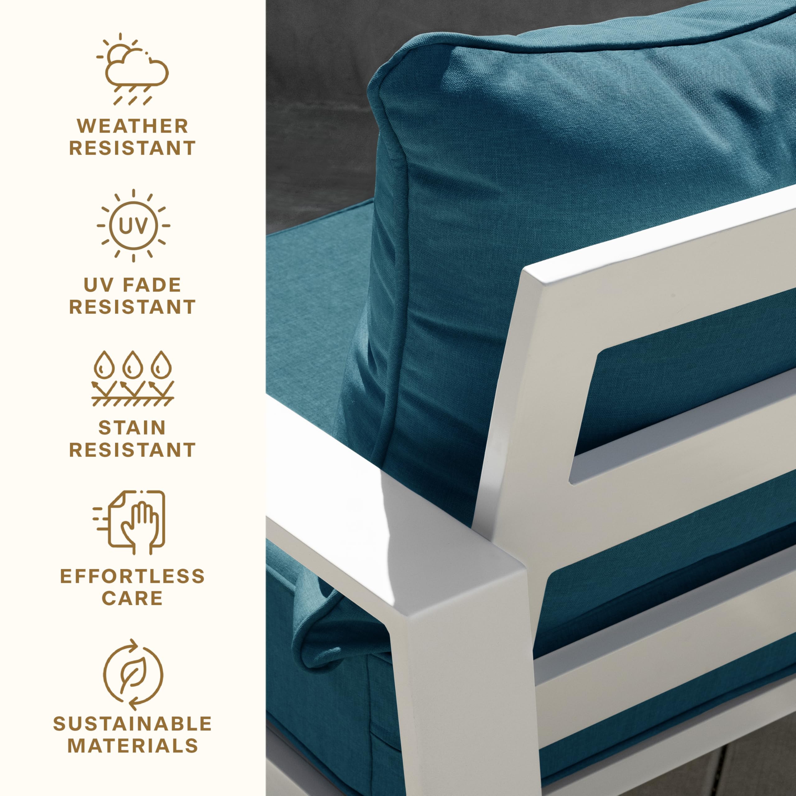 Honeycomb back cushion label highlighting recycled fiberfill for eco-friendly comfort