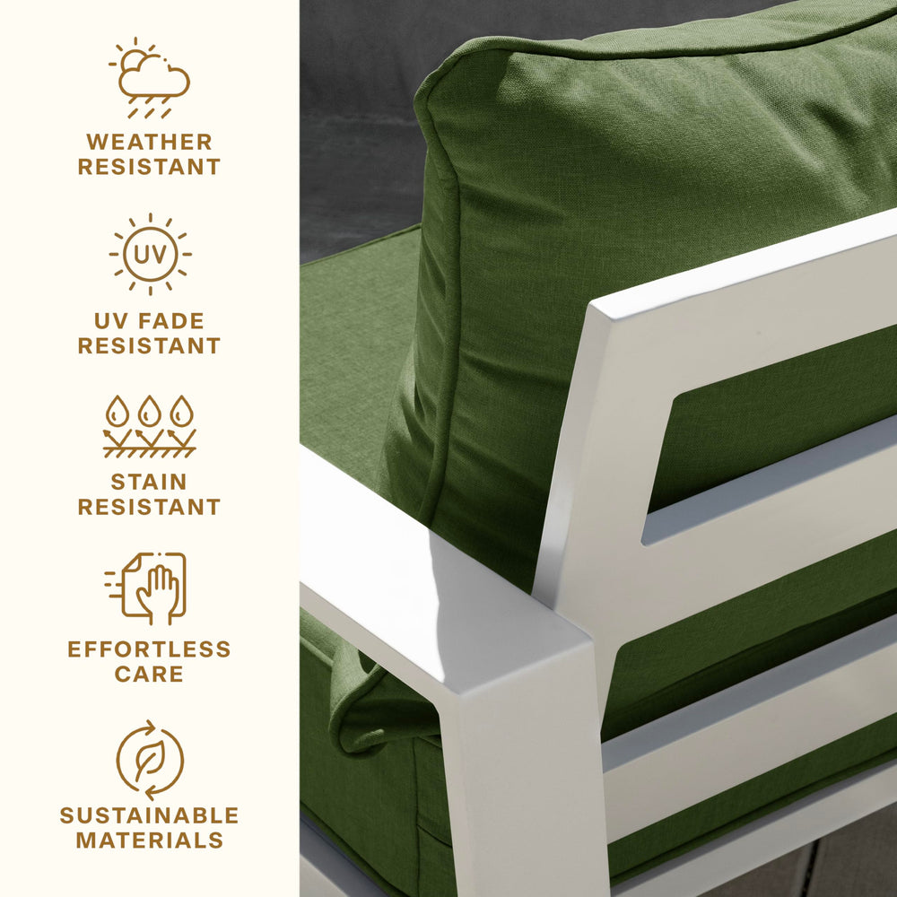 Honeycomb cushion styled on patio chair showing comfortable outdoor living