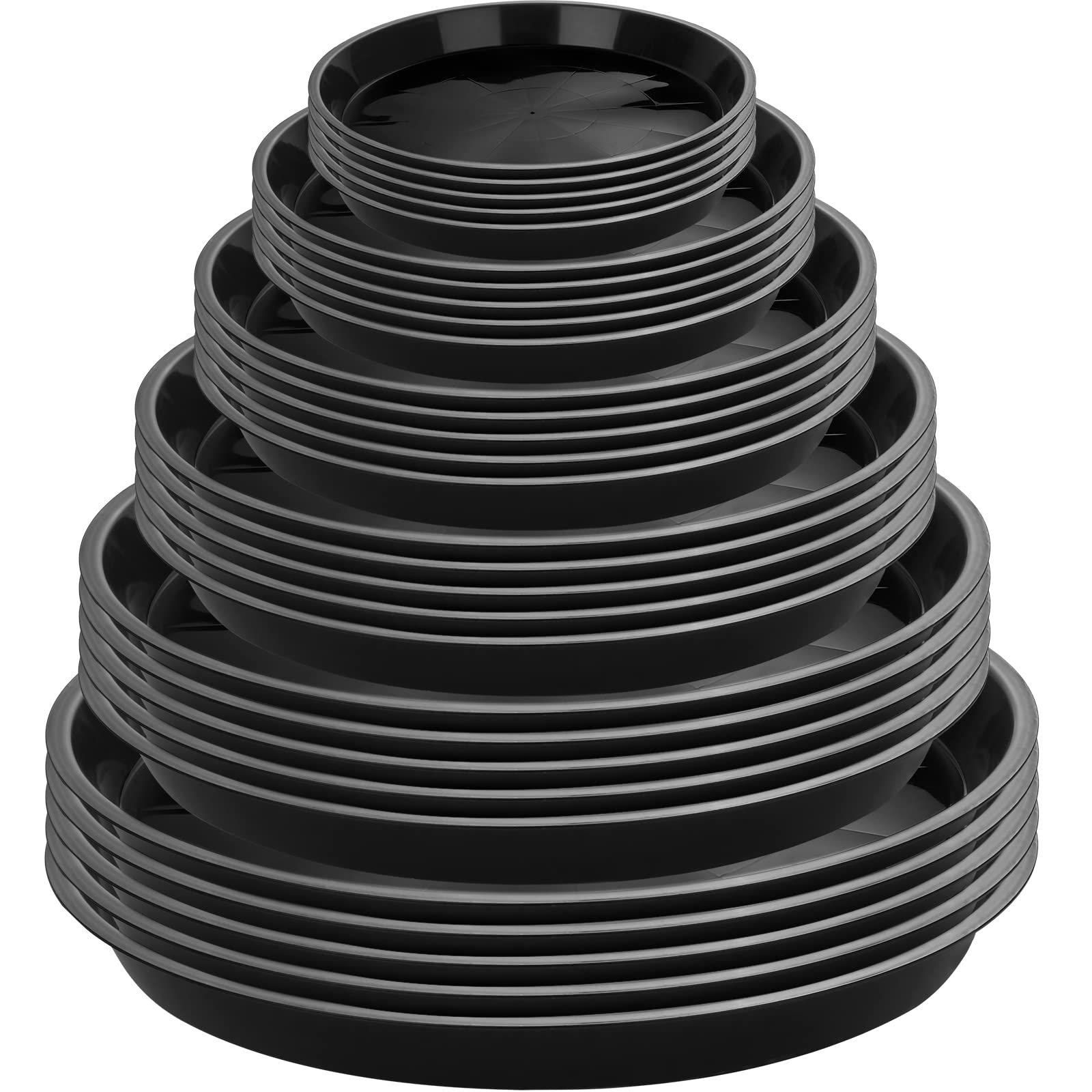 Honeydak front view of 48-piece black saucer set protecting surfaces