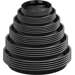 Honeydak front view of 48-piece black saucer set protecting surfaces