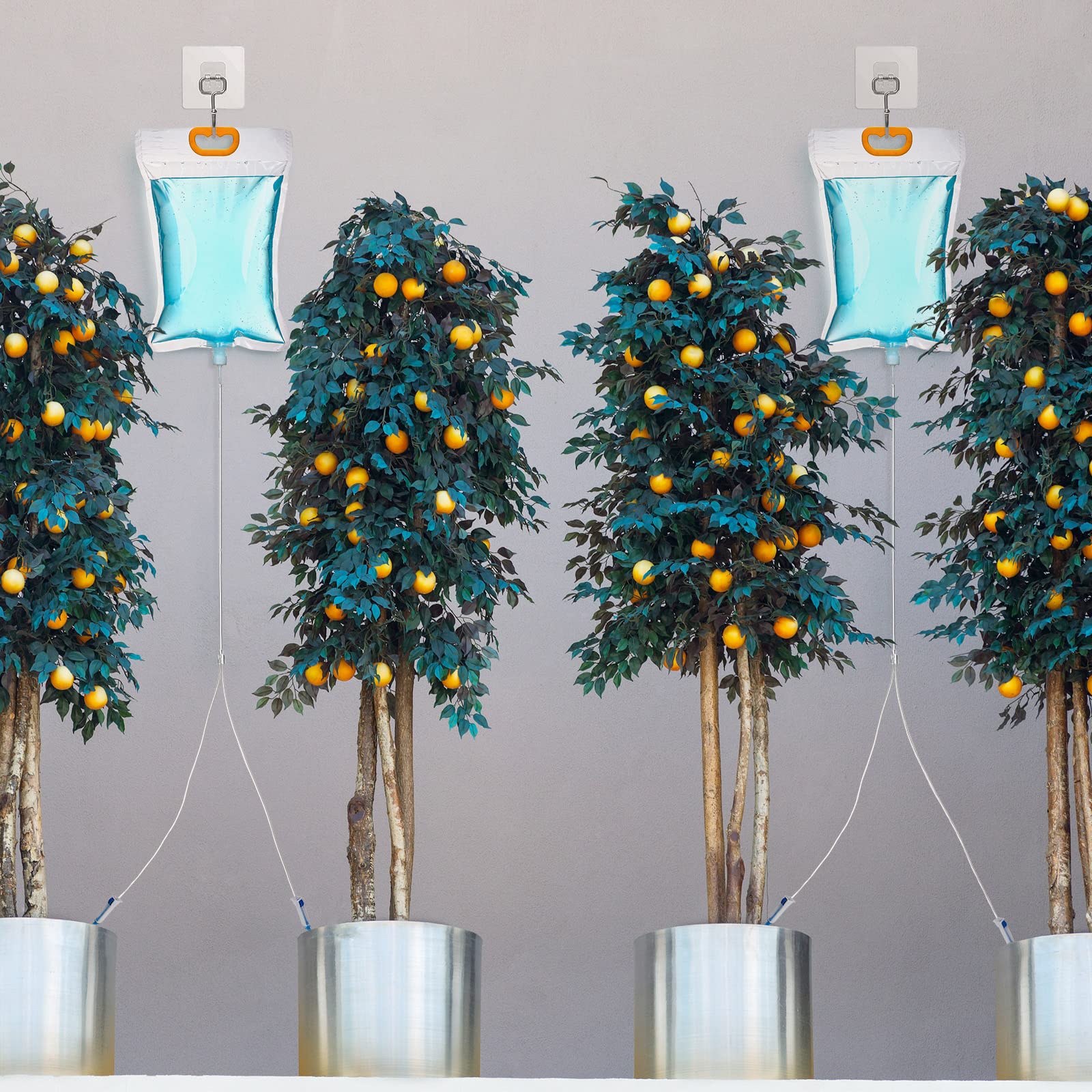 Honeydak hanging bag attached to a balcony planter providing hands-free watering