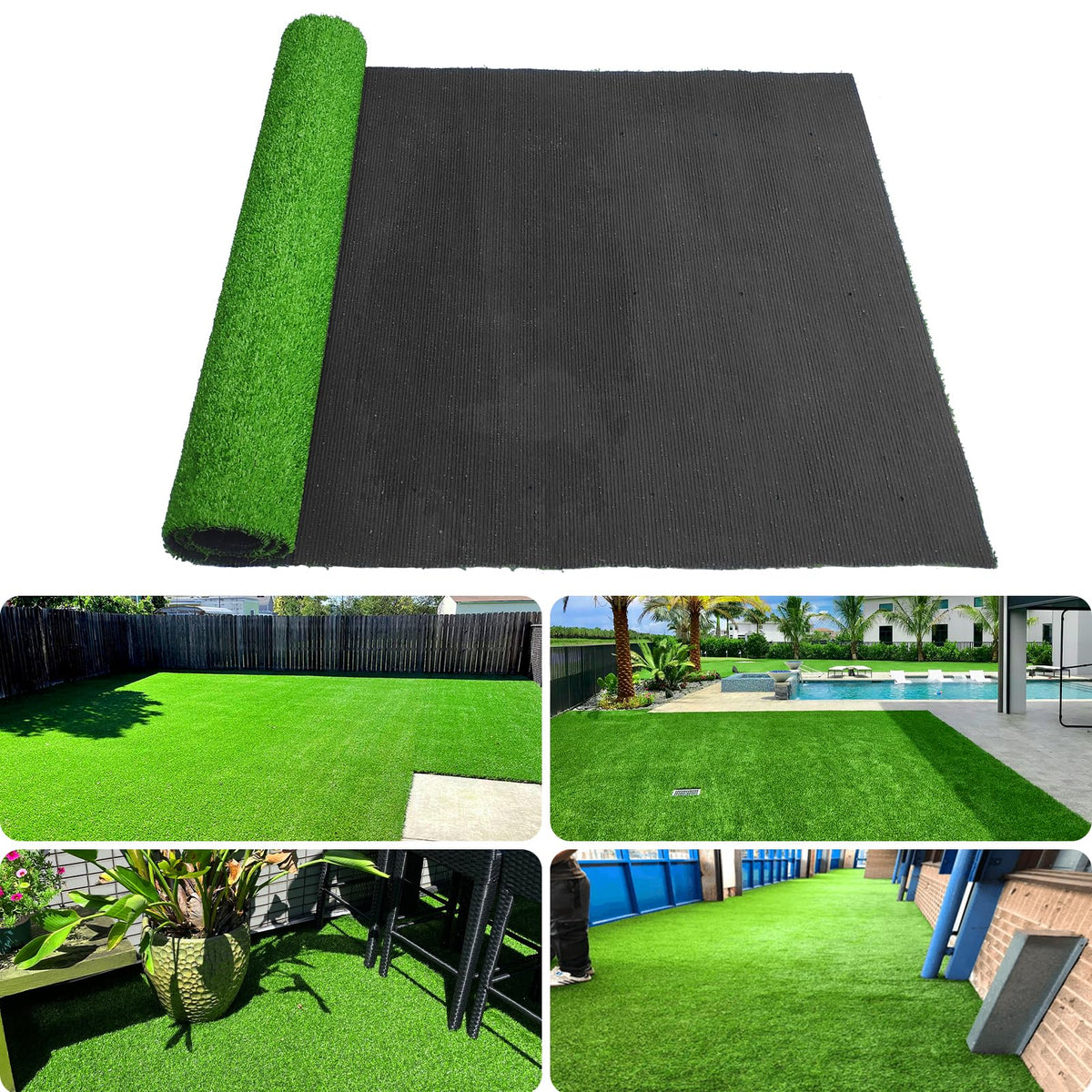 honeypet front view of 4x8 turf mat showing clean edge and realistic blade appearance for curb appeal