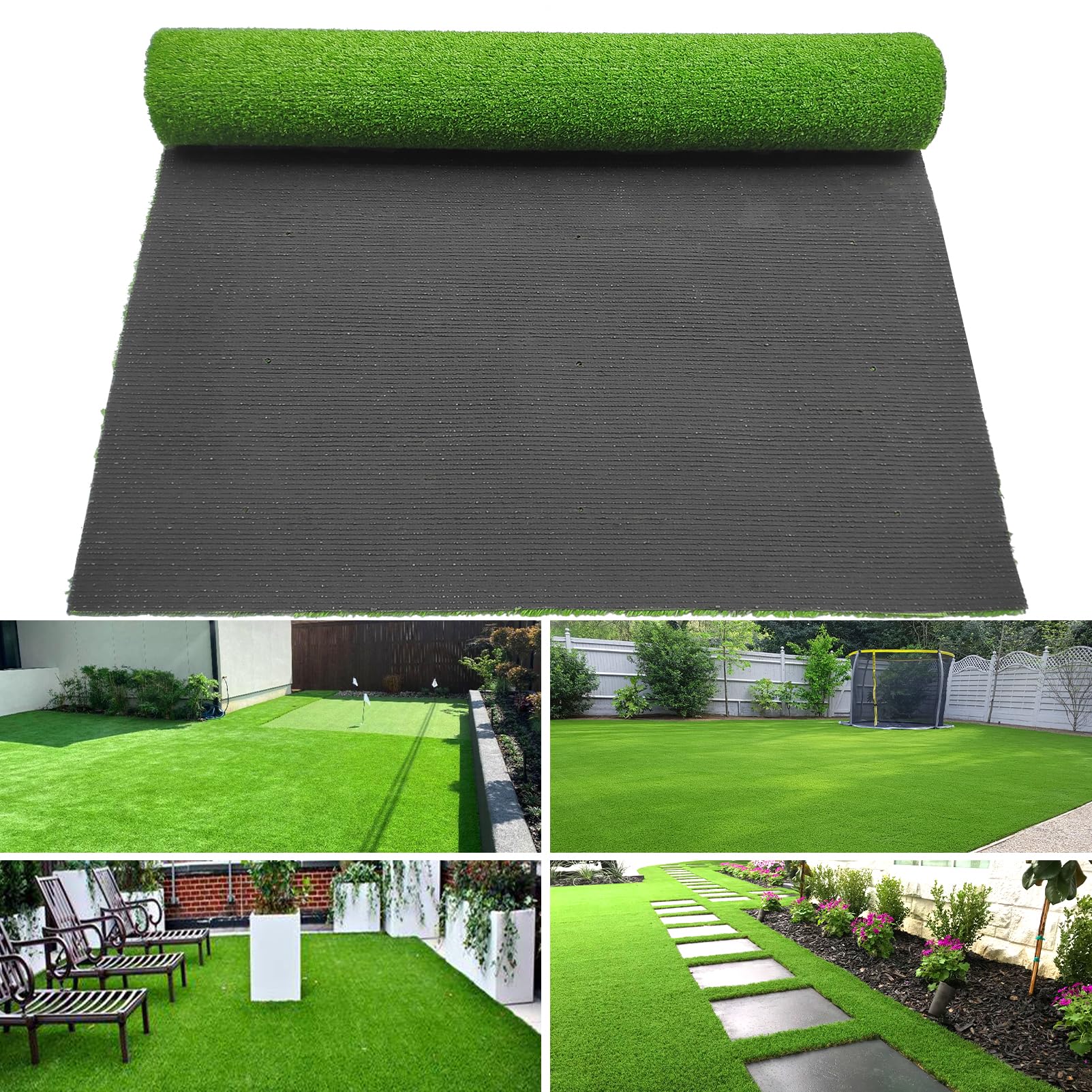 honeypet front view showing green turf and compact rug benefit: instant lawn