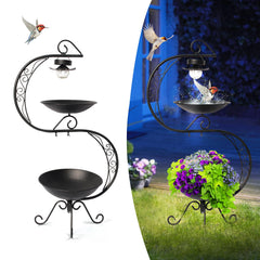 HONGLAND front view of 36-inch bird bath showing elegant antique black finish and benefit: garden focal point