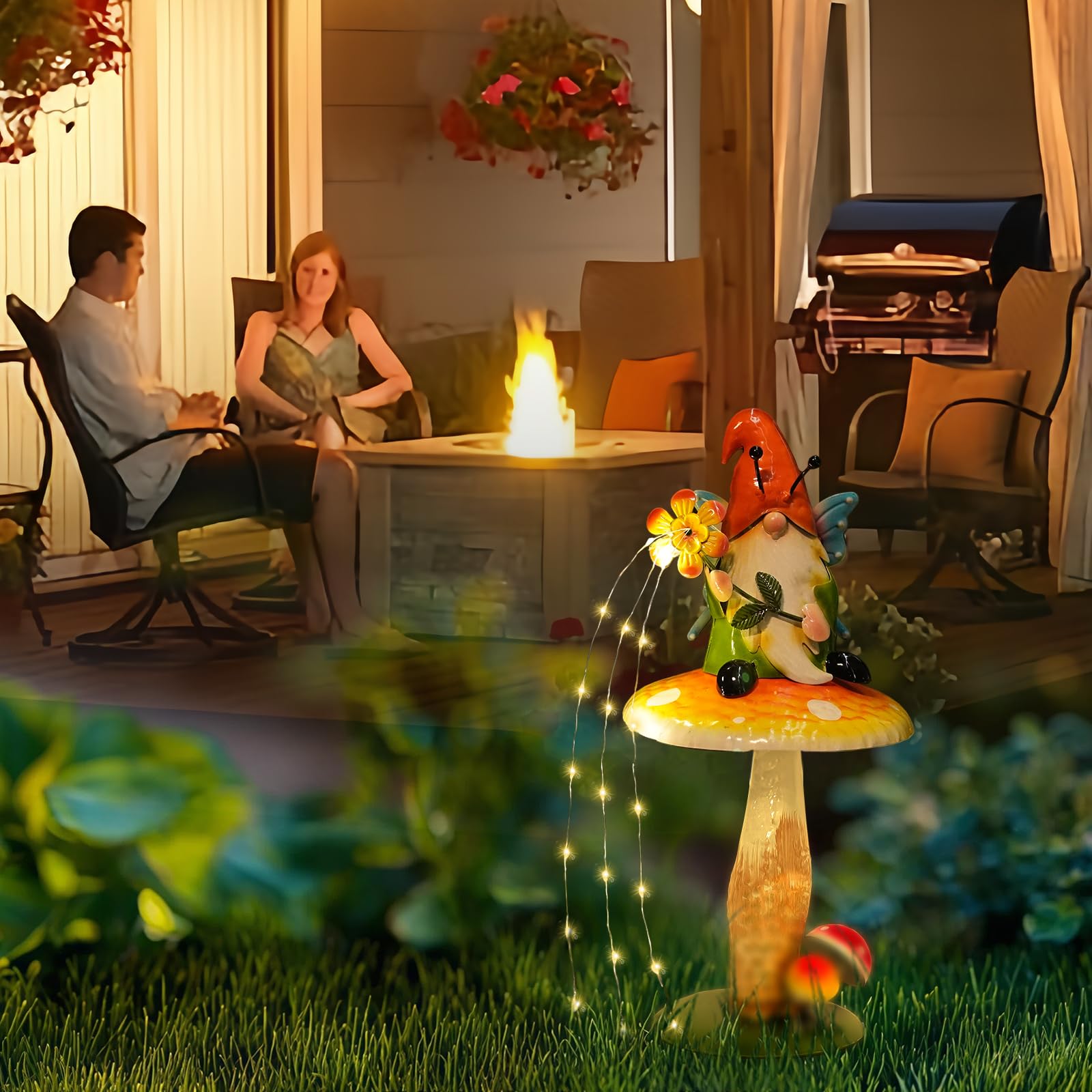 HONGLAND gnome under porch light showing weatherproof outdoor use