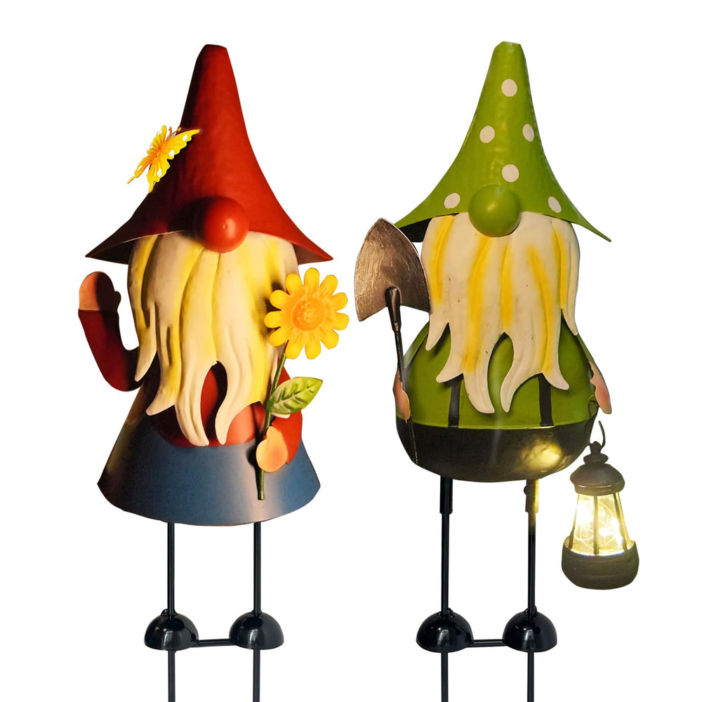 HONGLAND gnomes front view showing colorful hats and lantern benefit: cheerful yard decor