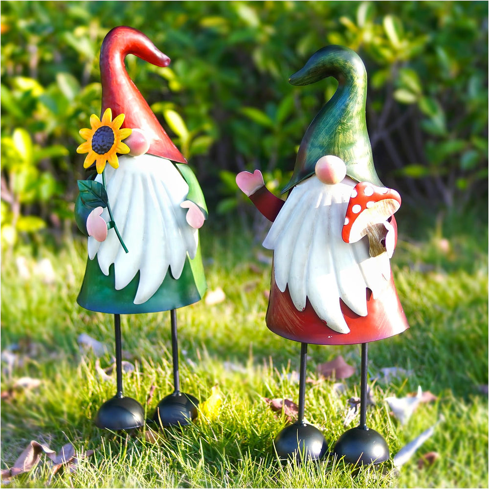HONGLAND gnome pair displayed on patio table showing versatile indoor/outdoor use