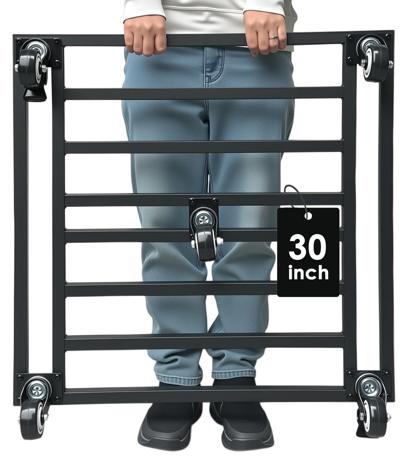 Hongsane front view of 30-inch metal plant caddy showing sturdy frame benefit