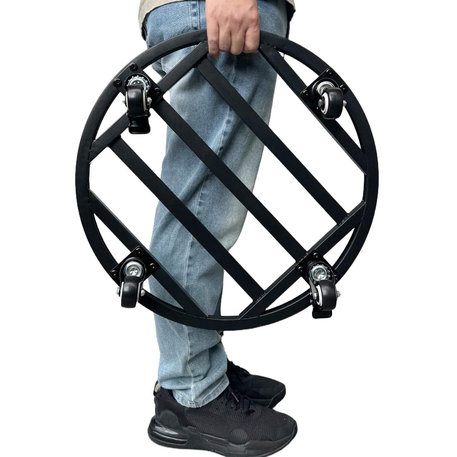 Hongsane front view of 20-inch plant caddy showing sturdy base and wheels for easy moving