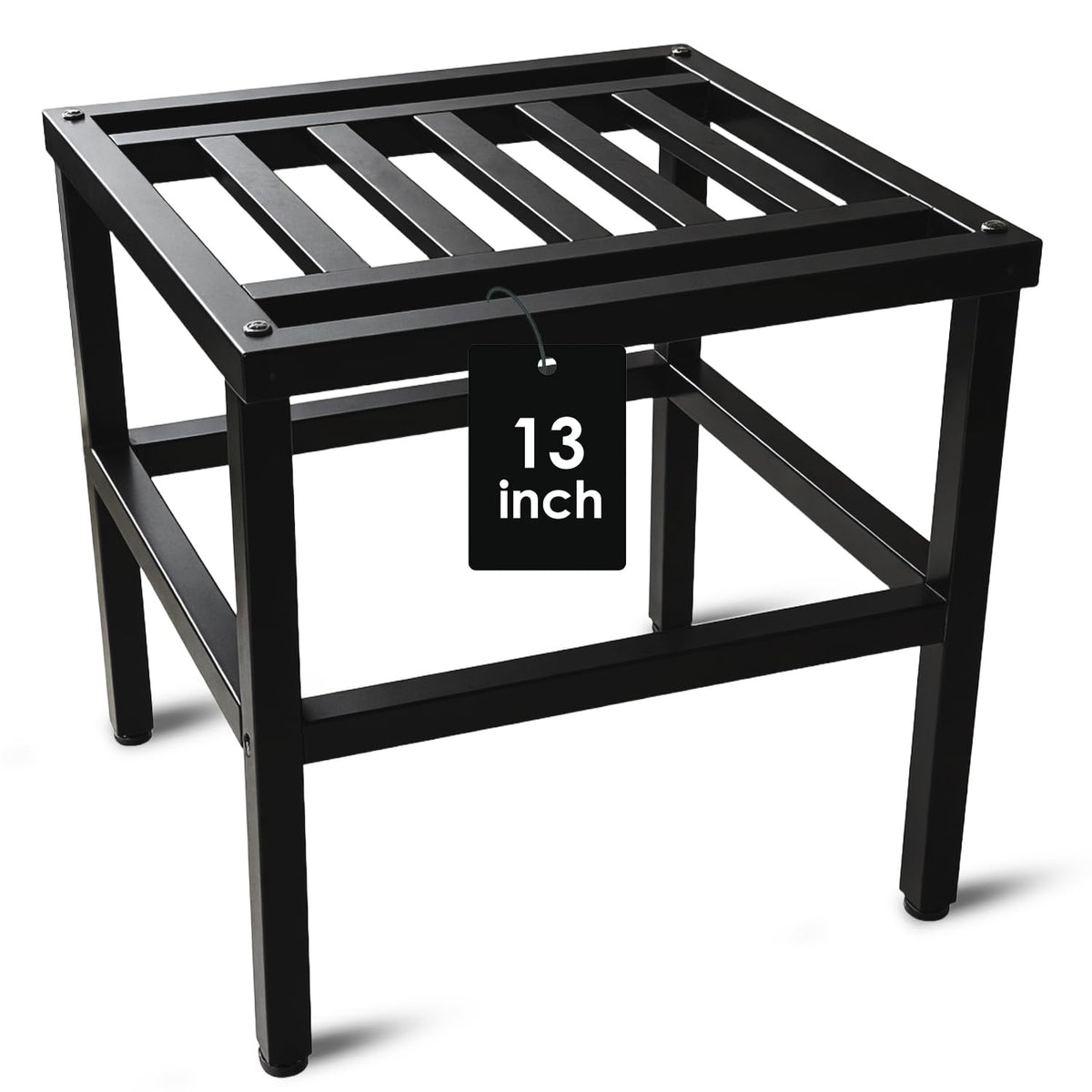 Hongsane front view of black metal plant stand showing sturdy silhouette and display benefit