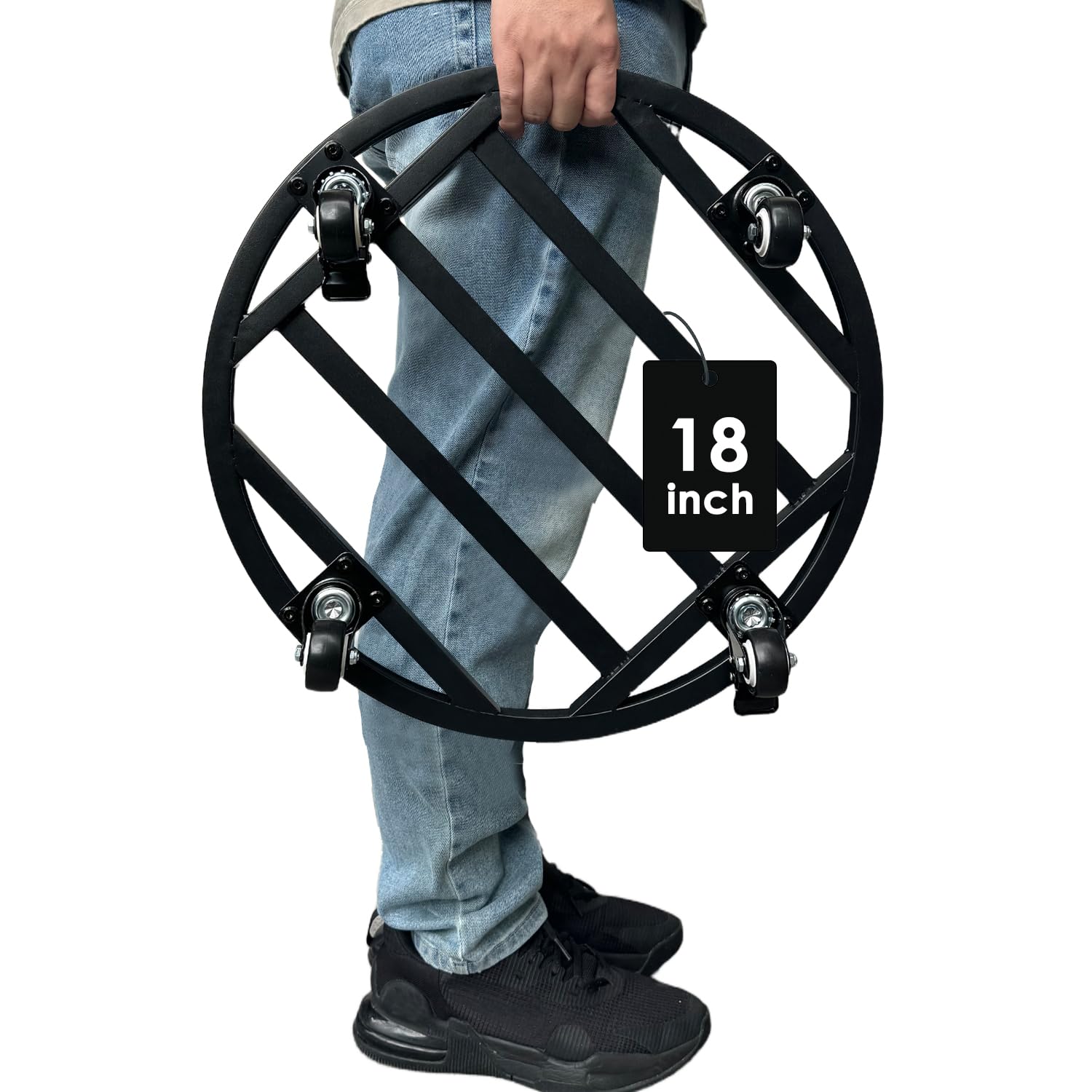 Hongsane front view of 18 inch plant caddy showing sturdy platform and wheels benefit easy moving