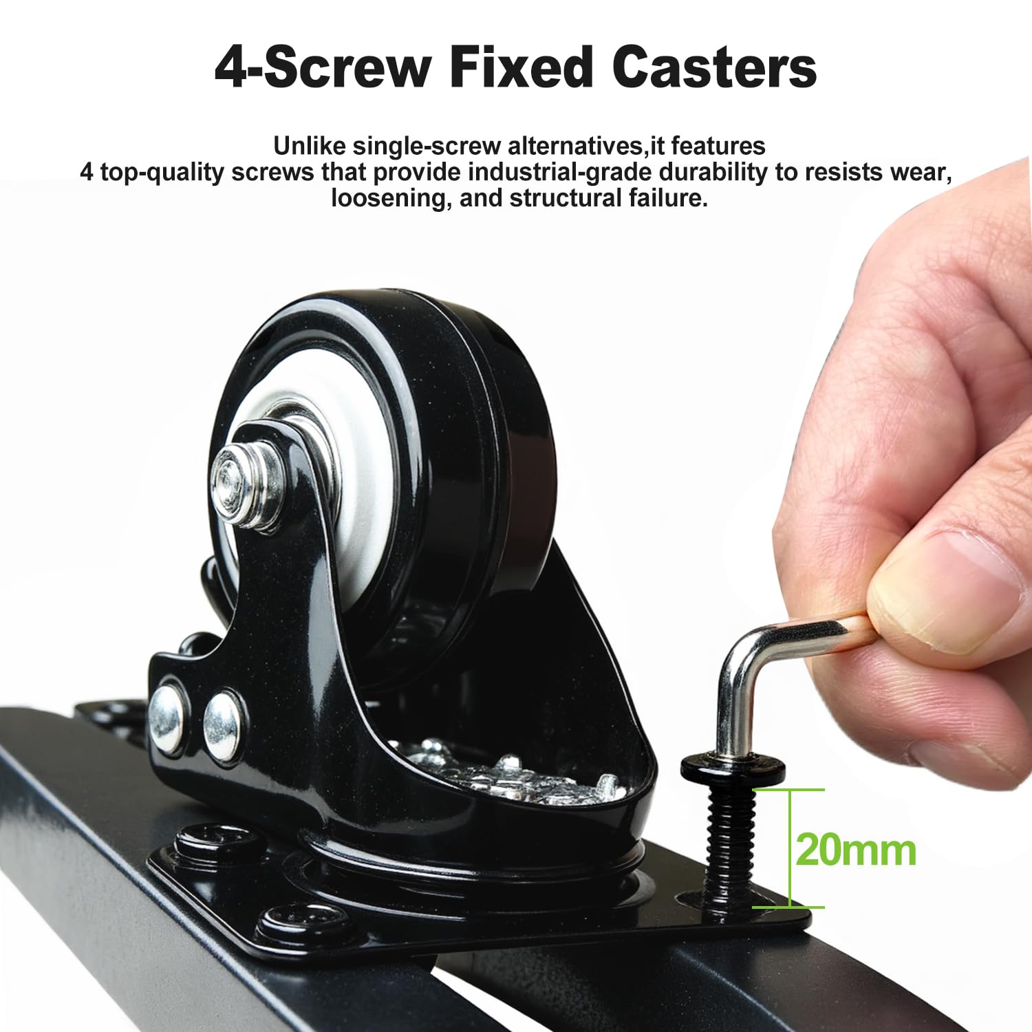 Hongsane underside view showing four-screw caster mounts for durable, wobble-free support