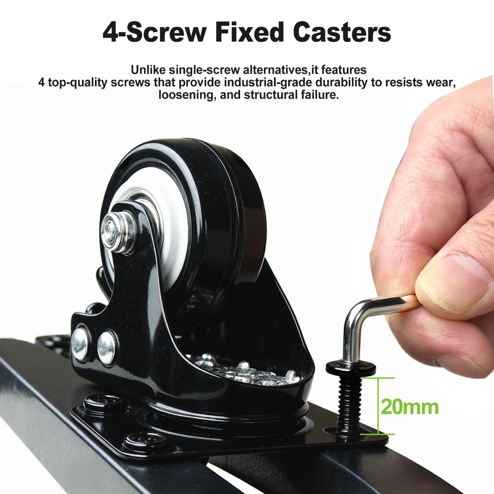 Hongsane underside view showing four-screw caster mounts for durable, wobble-free support