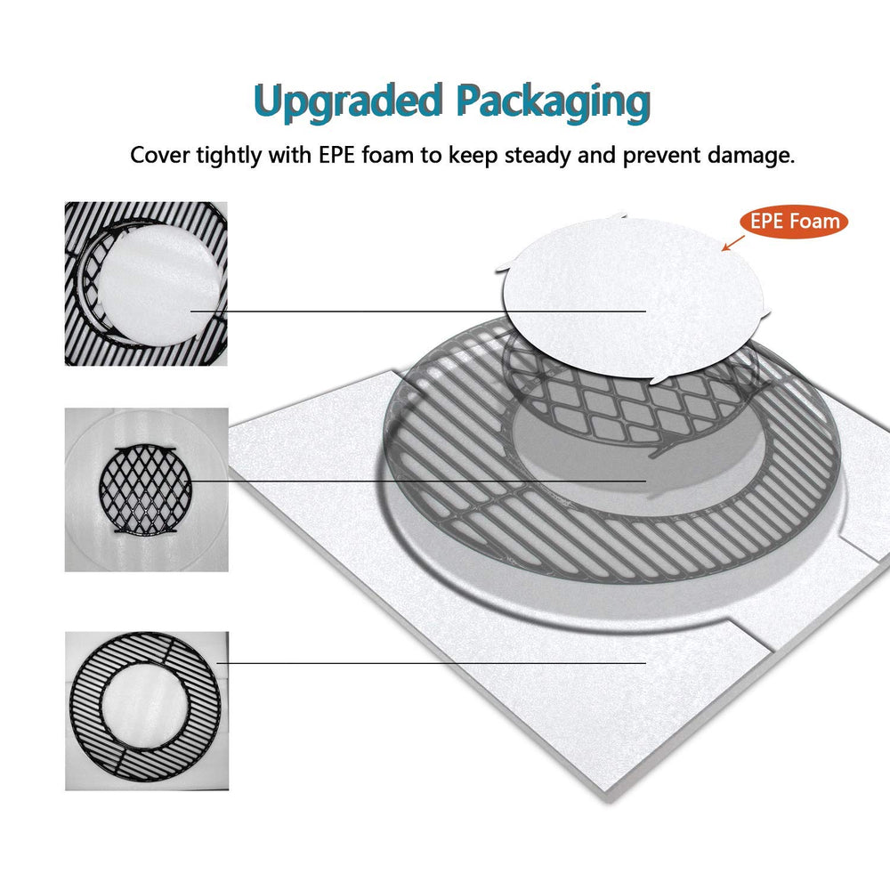 Hongso grate next to measuring tape showing fit for 22.5-inch Weber kettles