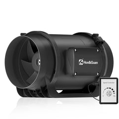 Hon&Guan inline fan front view showing compact housing and airflow benefit
