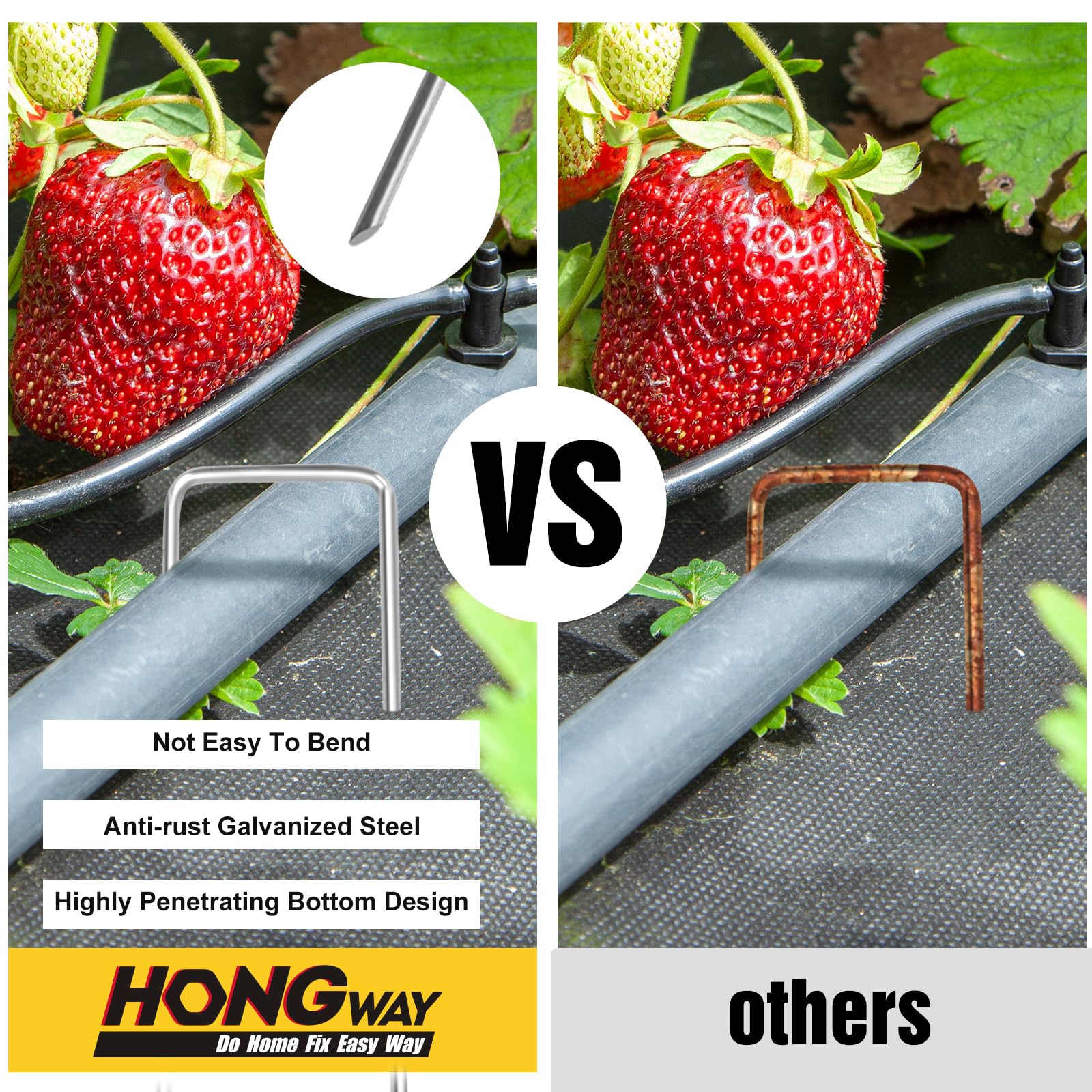 HongWay staple securing landscape fabric showing neat, stable installation