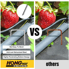 HongWay staple securing landscape fabric showing neat, stable installation