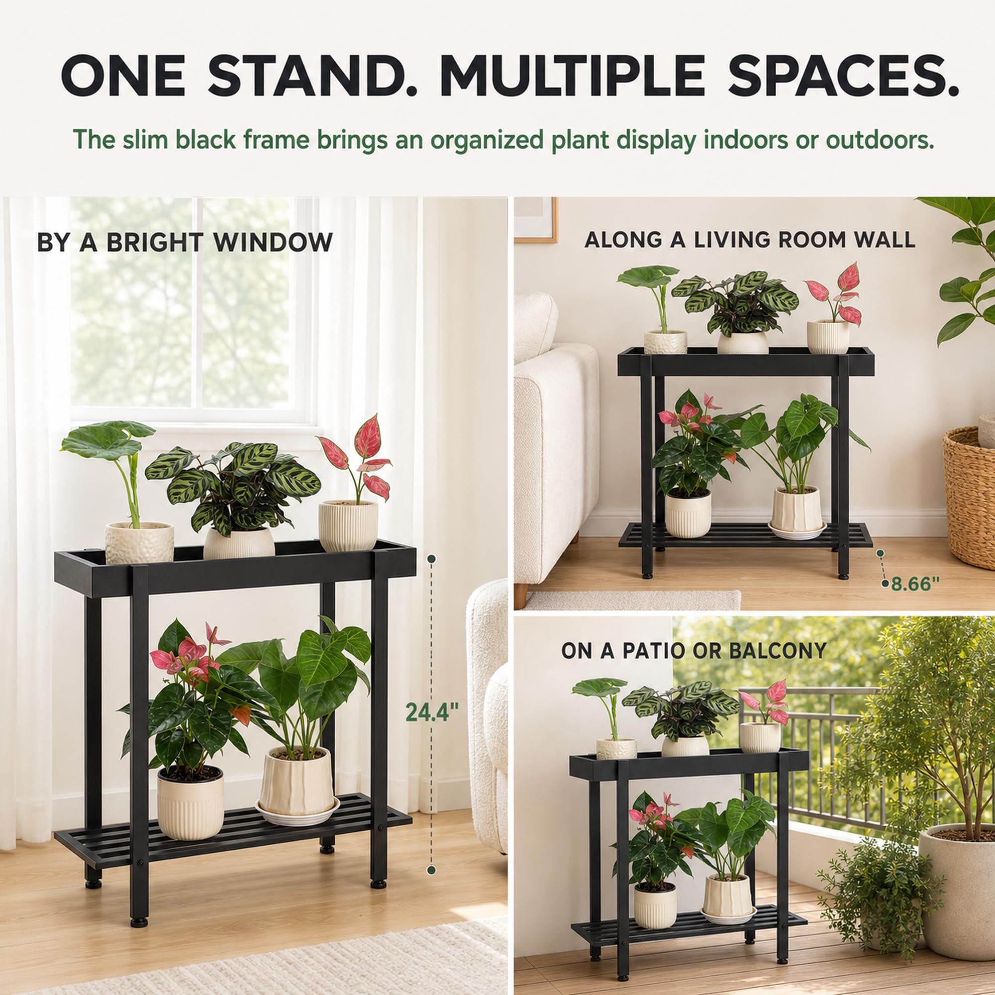 Honla on patio with mixed planters showing stylish indoor-outdoor benefit