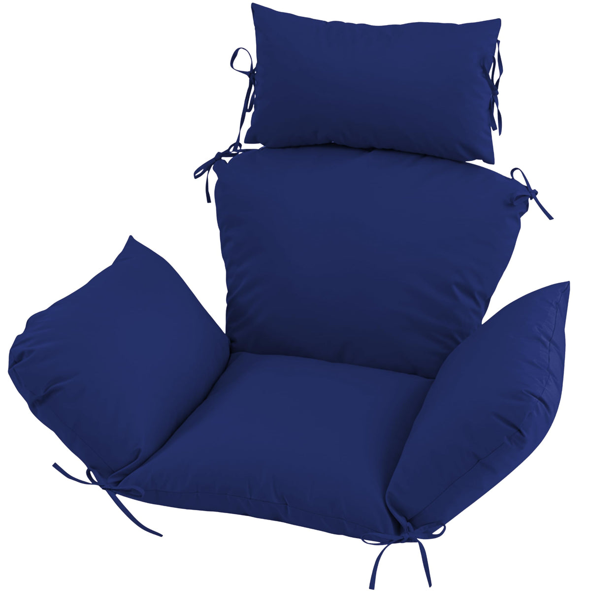 Honorbox navy cushion on egg chair shows fit, comfort, and weather resistance