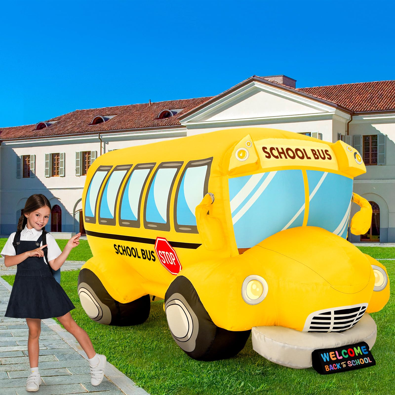 Honoson front view of inflatable bus showing cheerful welcome and curb appeal