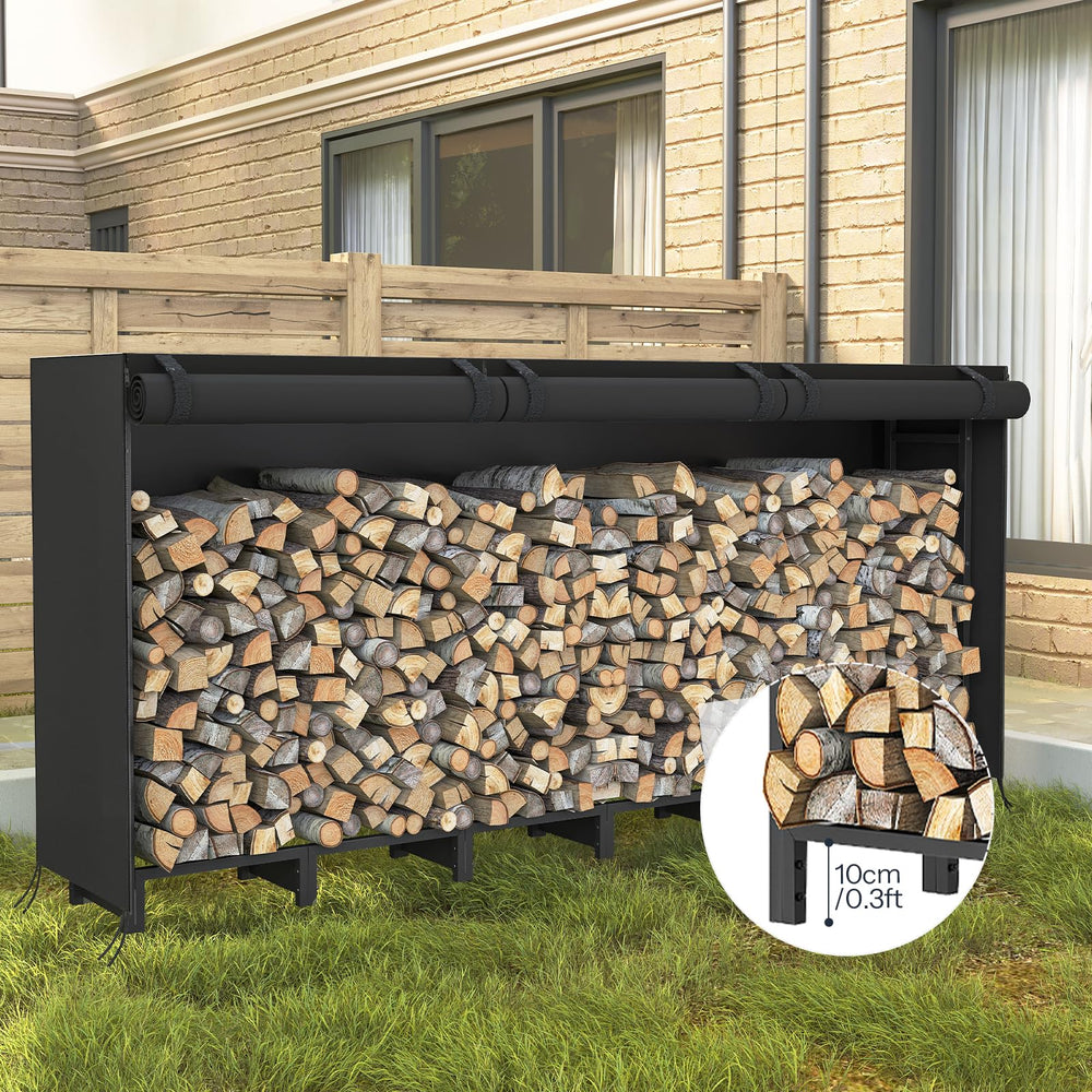 HOOBRO firewood rack with cover showing waterproof protection from rain benefit