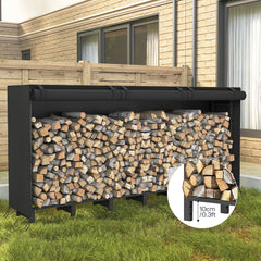 HOOBRO firewood rack with cover showing waterproof protection from rain benefit