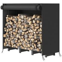 HOOBRO front view of 4ft firewood rack showing neat storage and protection