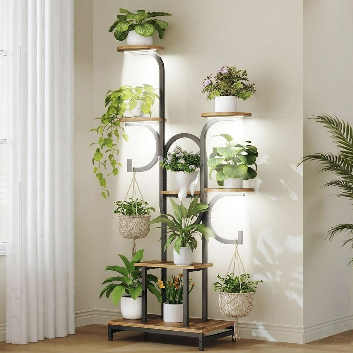 HOOBRO front corner view showing full seven-tier setup and space-saving benefit