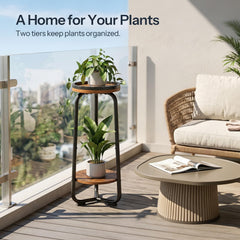 HOOBRO plant stand placed in a tight corner maximizing vertical space in small rooms