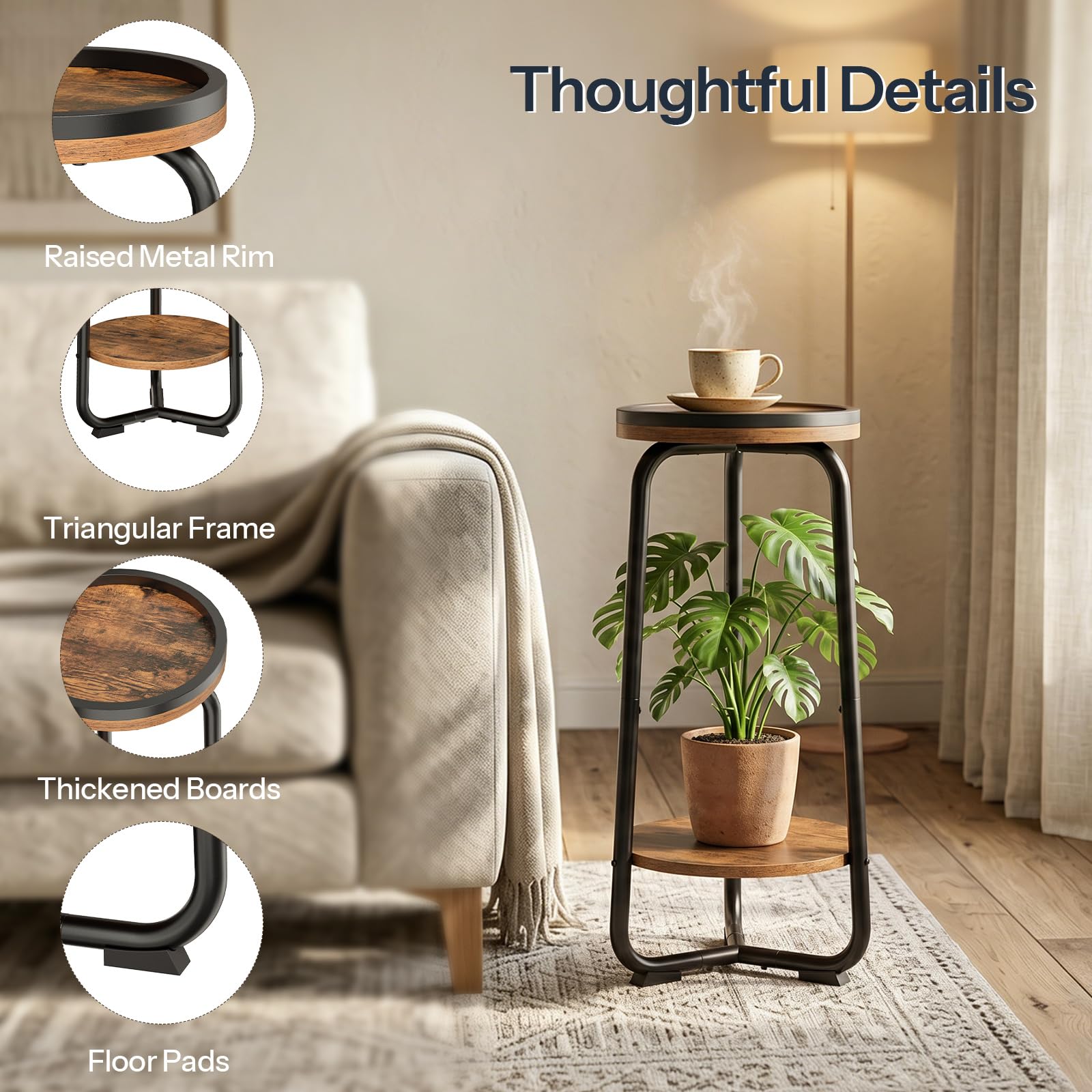 HOOBRO plant stand beside a chair showing scale and fitting in small apartments