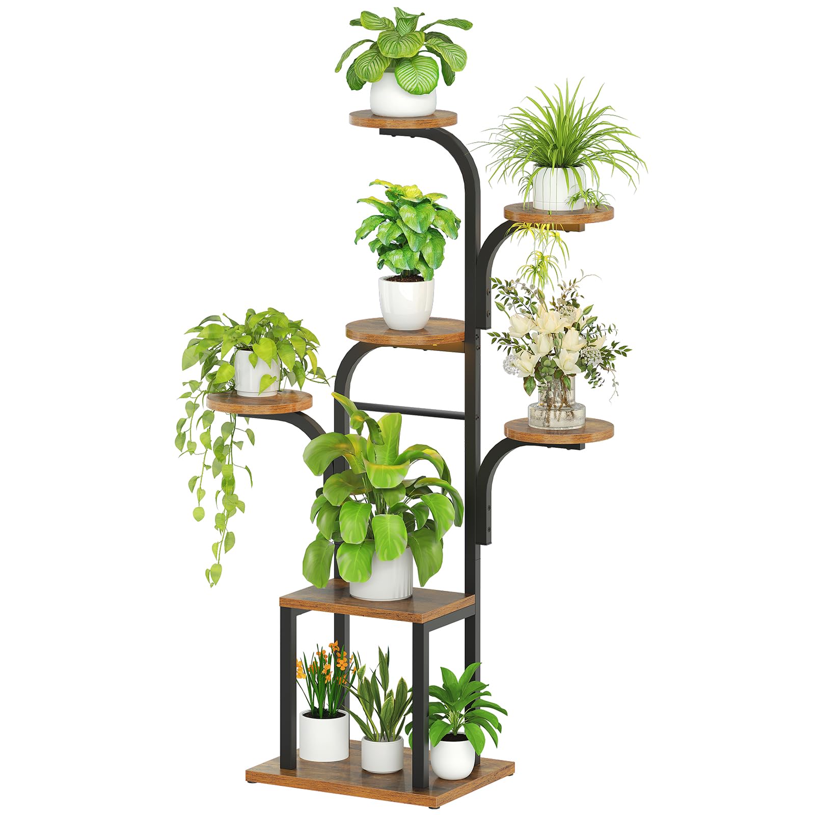 HOOBRO shelves filled with varied pots showing organized multi-plant storage benefit