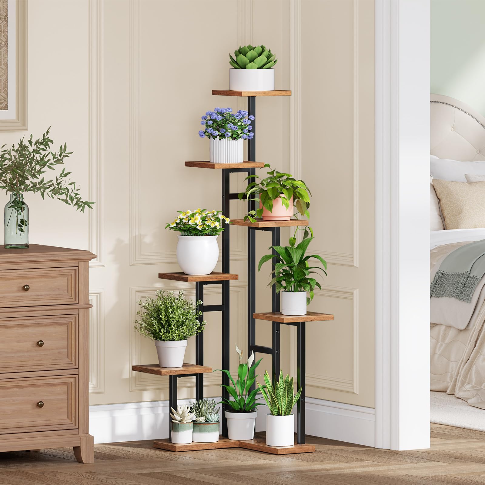 HOOBRO plant stand in living room lifestyle scene adds greenery
