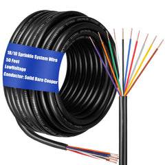Hoolerry front packaging of 50ft sprinkler wire showing length and labeling benefits