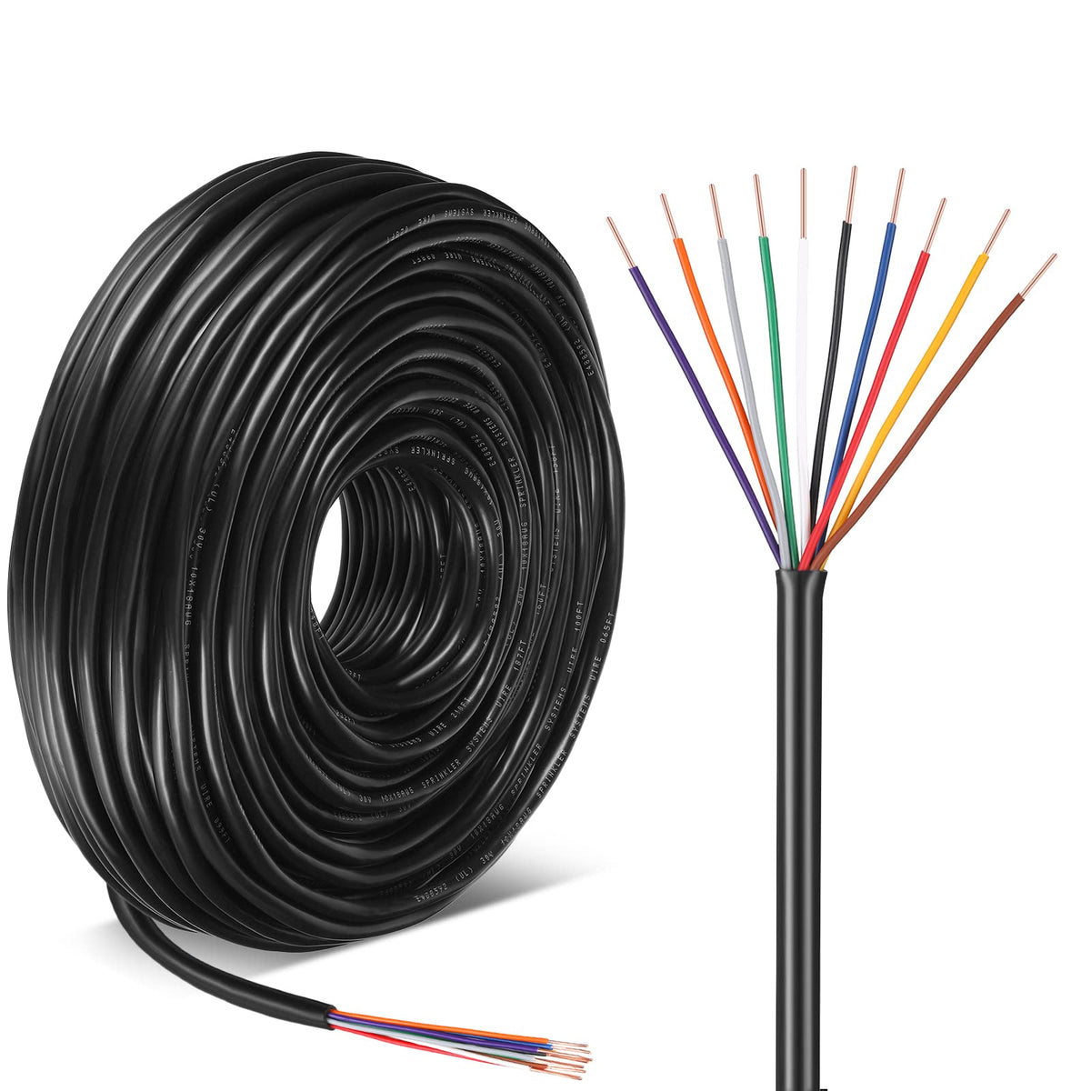 Hoolerry front packaging showing 100 ft irrigation cable and specs, durable choice