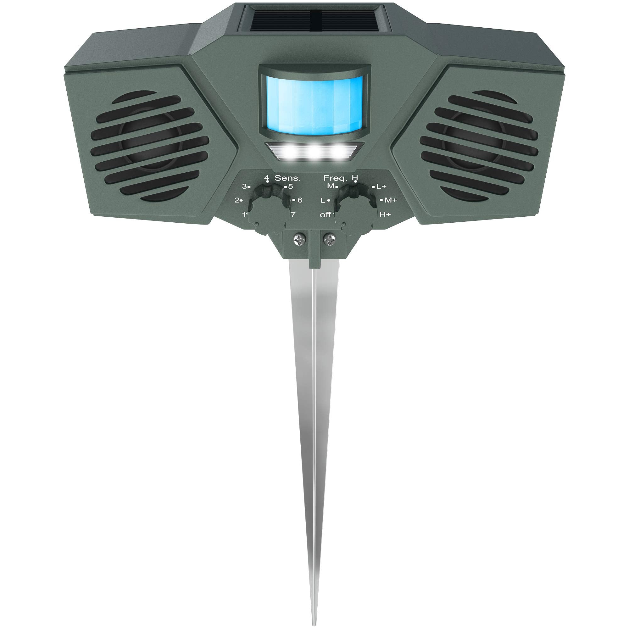 Hoont front view of repeller showing controls and durable housing for outdoor protection