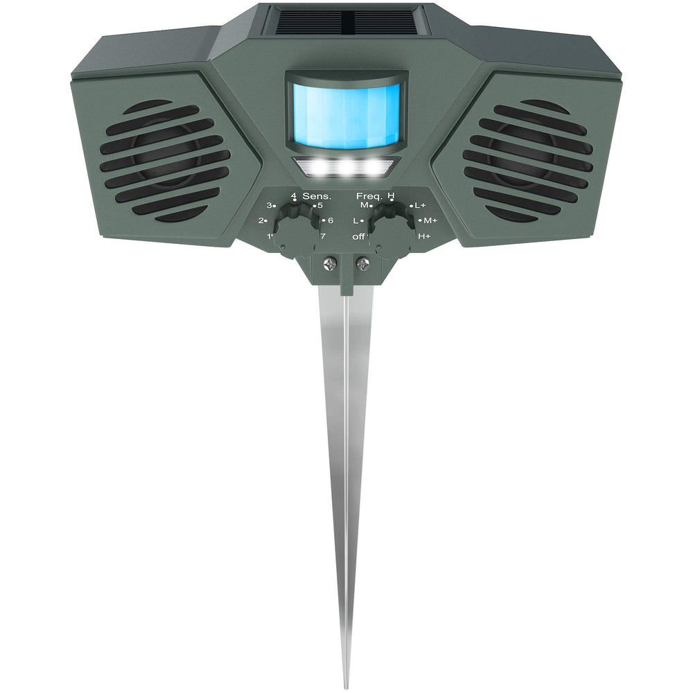 Hoont front view of repeller showing controls and durable housing for outdoor protection