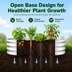 HOOPLE oval raised beds installed in a backyard, illustrating full planting capacity