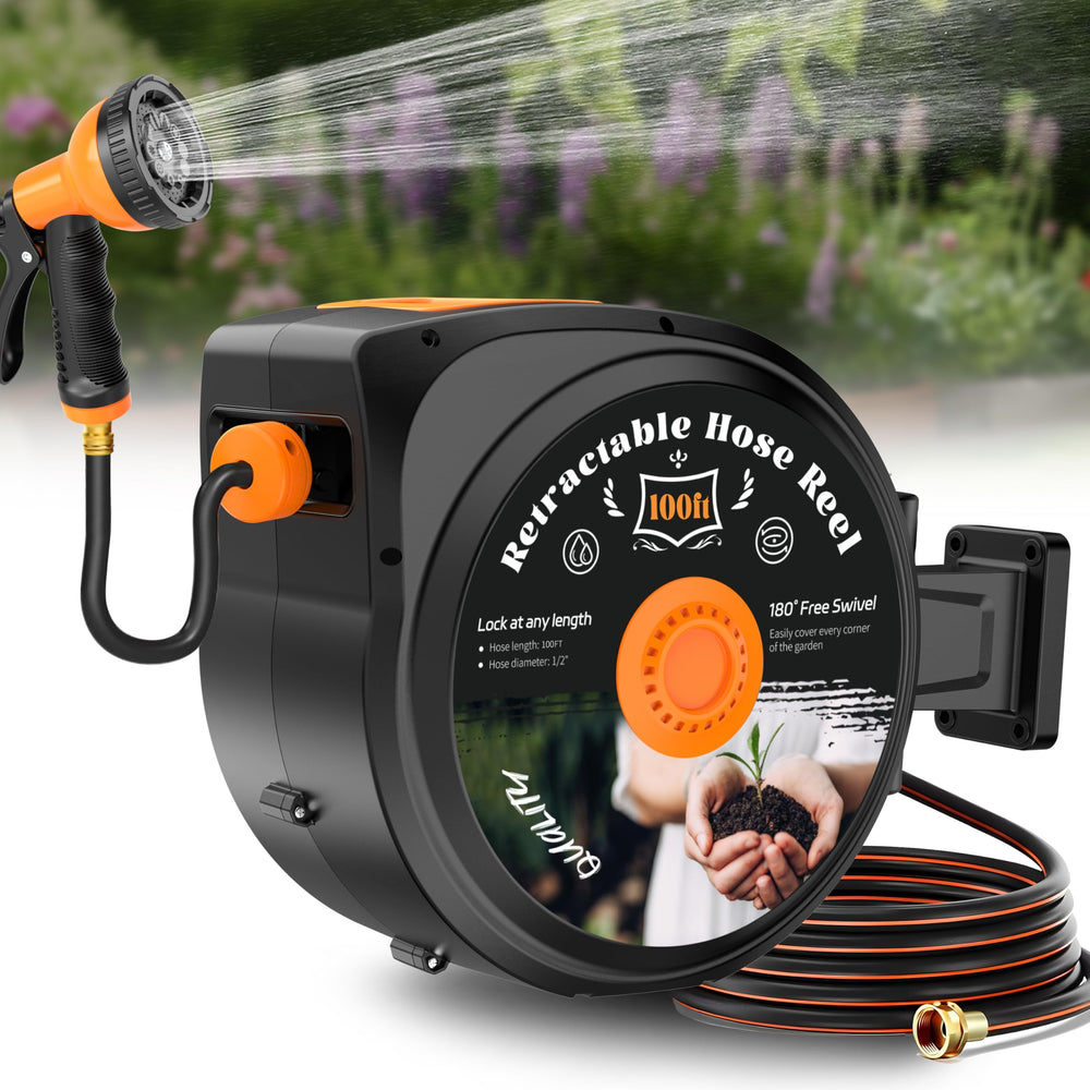 HooSeen front-mounted unit showing compact housing and tidy hose storage benefit
