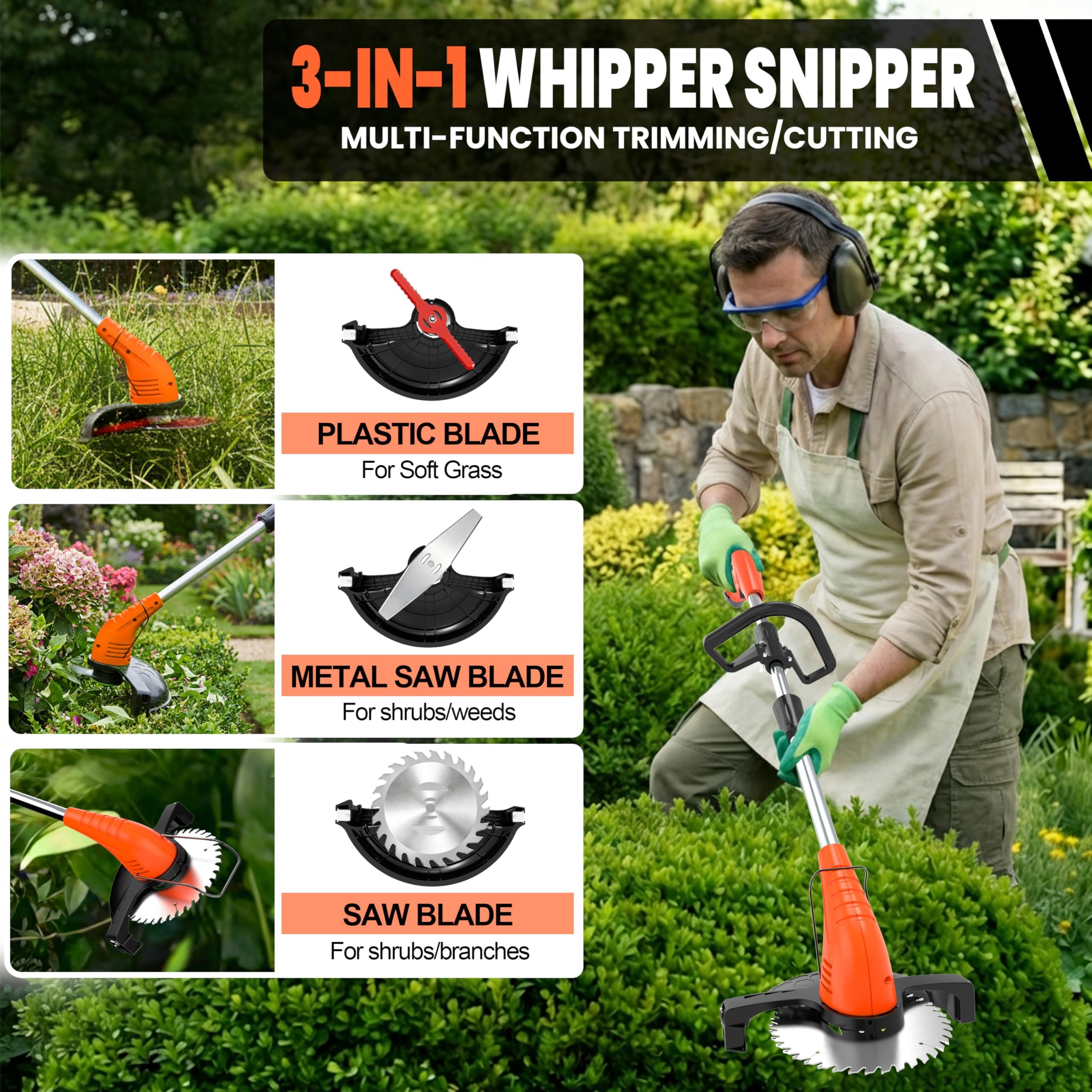 HooSeen handheld trimming action showing precision near flower beds and edges
