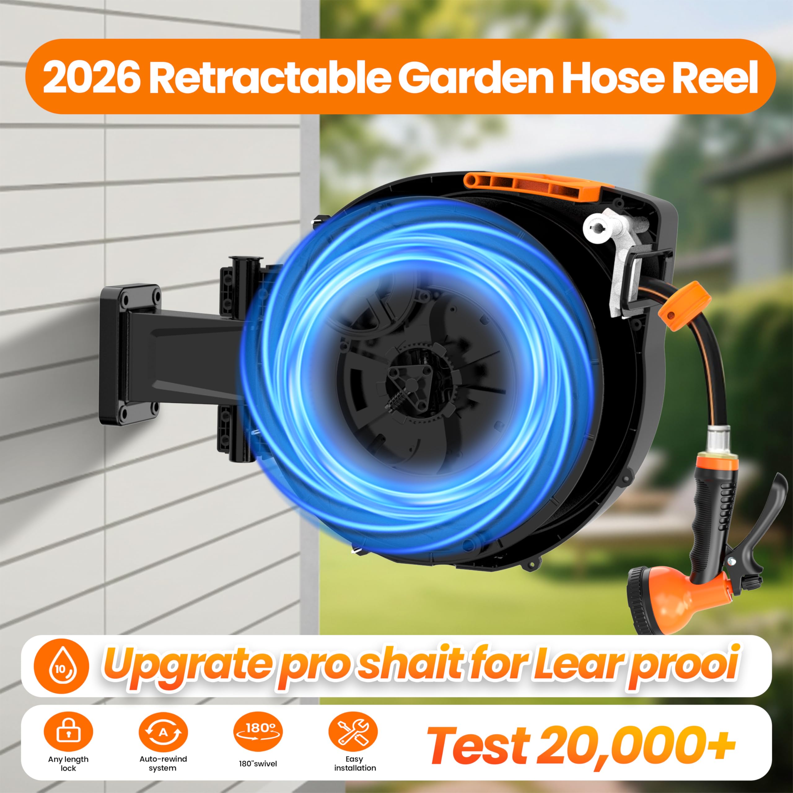 HooSeen hose fully extended across lawn showing long 100 ft reach benefit