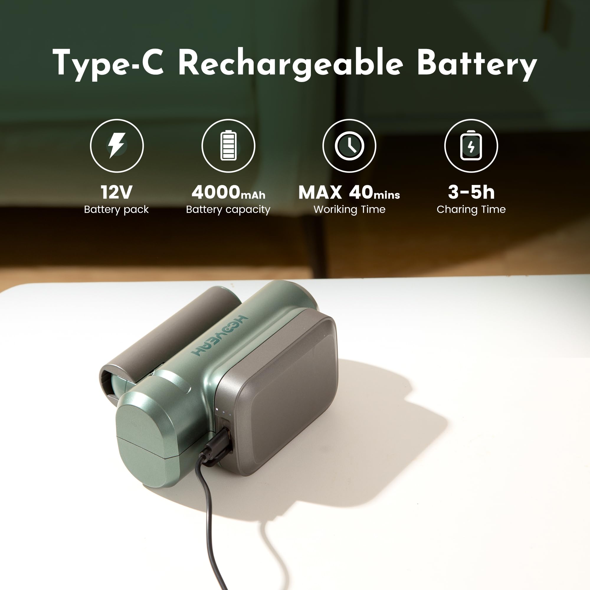 HOOYEAH battery and Type-C port close-up showing fast charging convenience