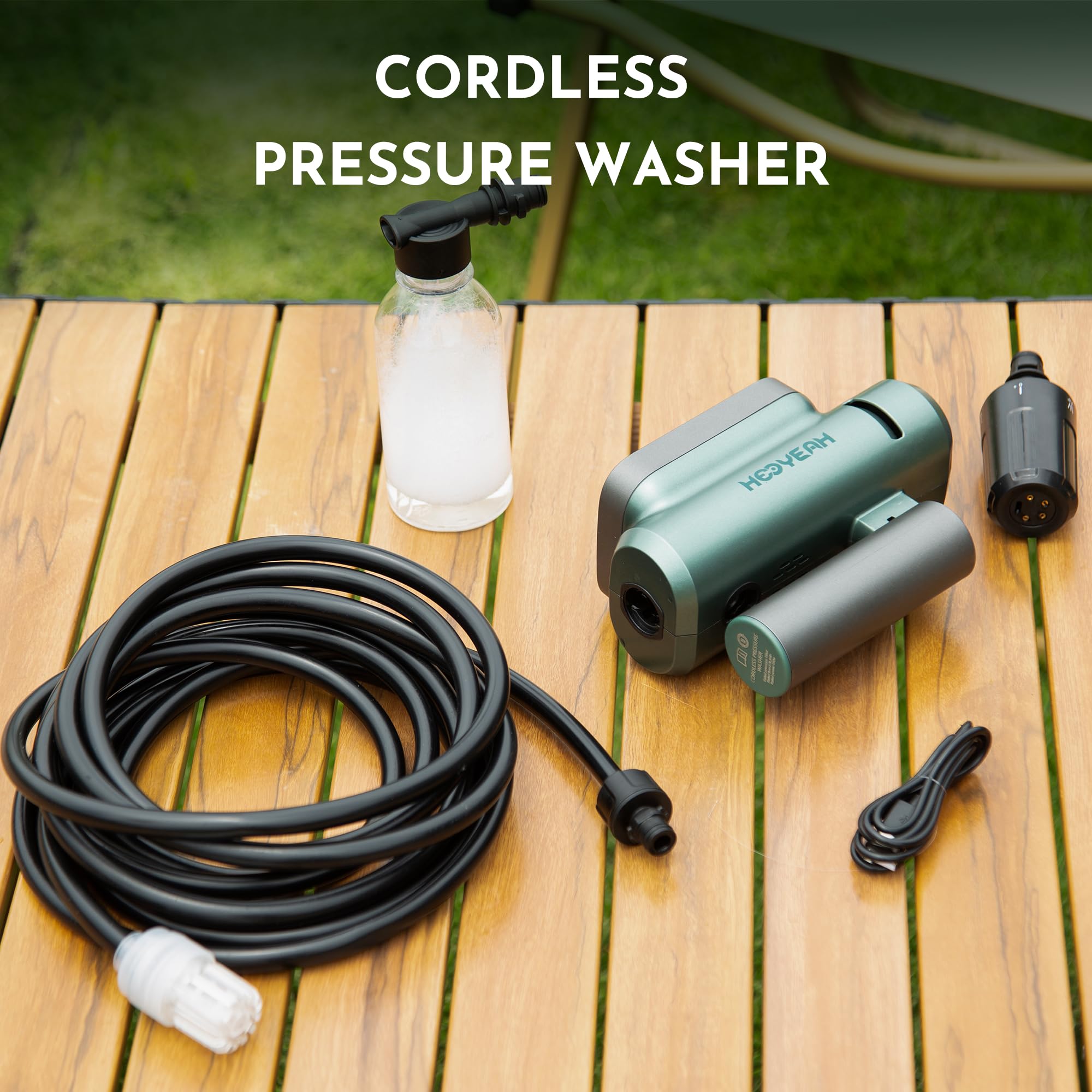 HOOYEAH lifestyle driveway cleaning scene showing versatile outdoor use benefit