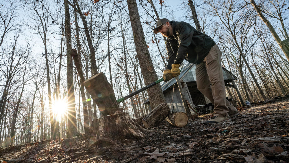 Hooyman maul splitting a log in use demonstrating efficiency and power